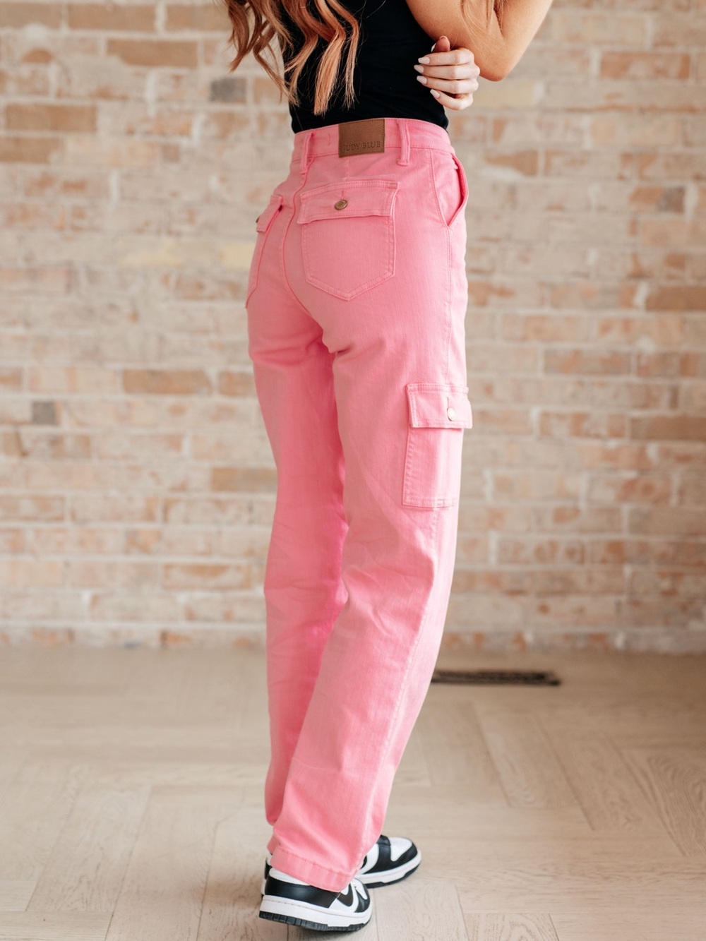 JUDY BLUE Cargo Pink Peggy High Rise
Straight Denim Jeans Pants - Picture 3 of 8